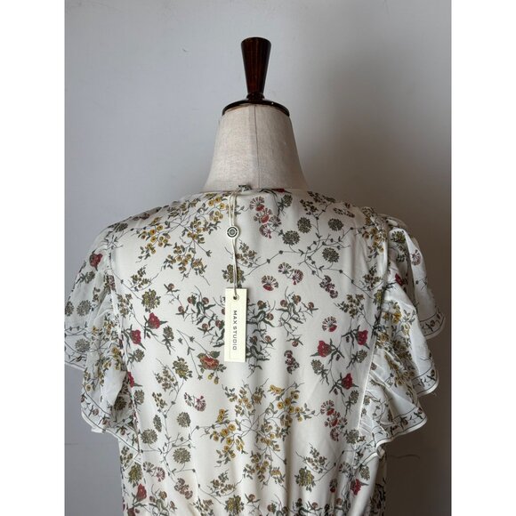 Max Studio Dress Women Large Ivory Floral Fit And Flare Flutter Sleeve NWT Boho - Picture 8 of 14